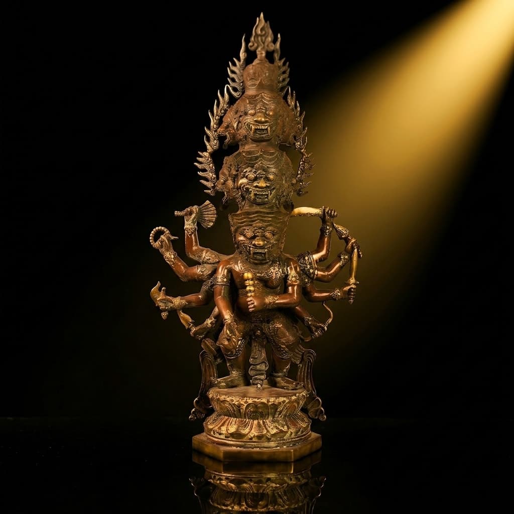 Bronze Bhadrakala Bhairava Himalayan Deity Sculpture | Fierce Protector Bhairava Statue 29.5" - Image 1
